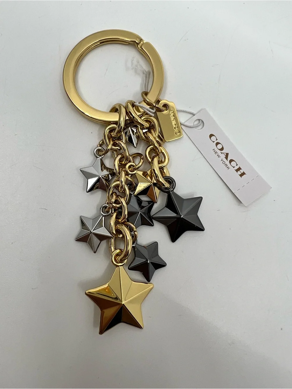 Coach Stars Gold Silver and Black Key Ring and Charm